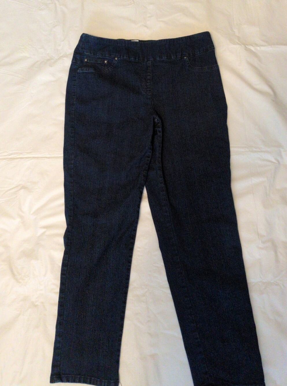 Ruby Rd Petite 14P Straight Leg Dark Wash PullOn Elastic Waist Back Pocket Jeans
